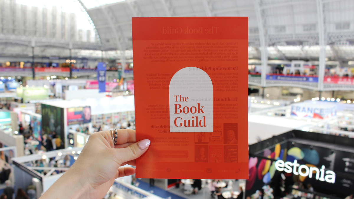 A Book Guild leaflet in front of London Book Fair
